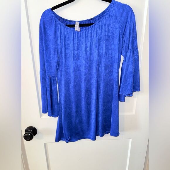 Blue Bell Sleeve Tunic with Ruffled Relaxed Fit - Picture 1 of 5